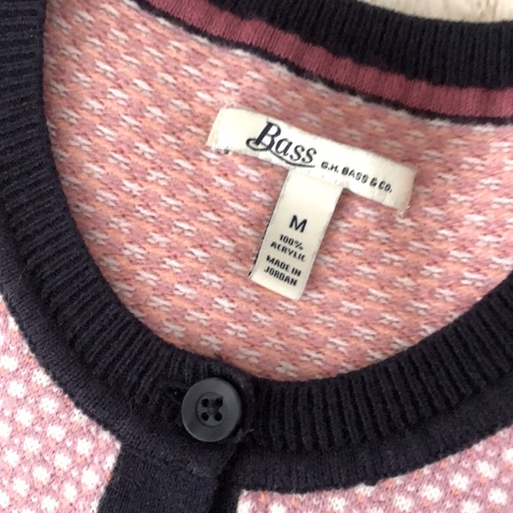 GH Bass Sweater Cardigan Soft Acrylic Medium Pink Navy Blue Patterned - Picture 5 of 6